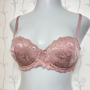Marilyn Monroe Pink Blush Mauve Lace Wired Push Up Detachable Straps Bra - 38C